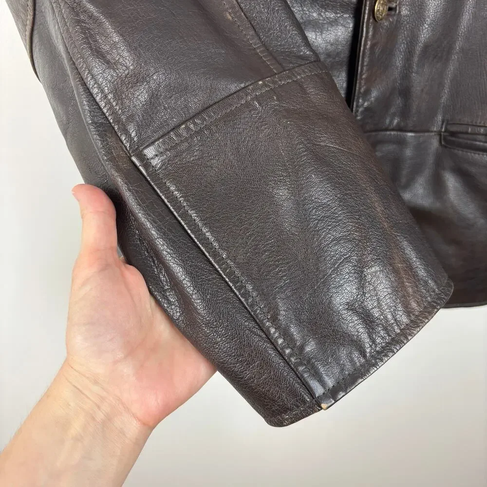 VINTAGE Brown Leather Jacket Distressed Patina size 54 (52